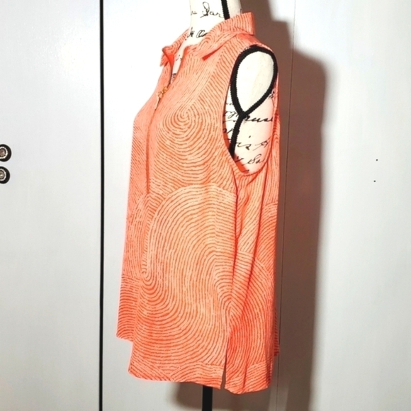 Michael Kors- Coral/Salmon Sleeveless Top/ Shell W/ Gold Zip Dressy Office  Sz.L - Picture 2 of 5